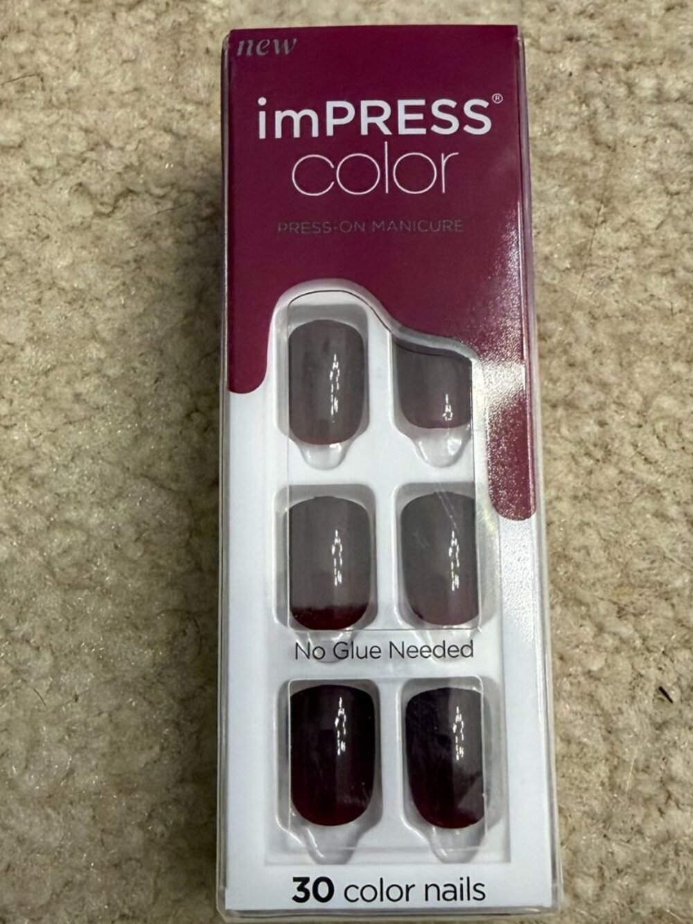 New in Box Kiss imPRESS Color Press-On Nails Cherry Up Short